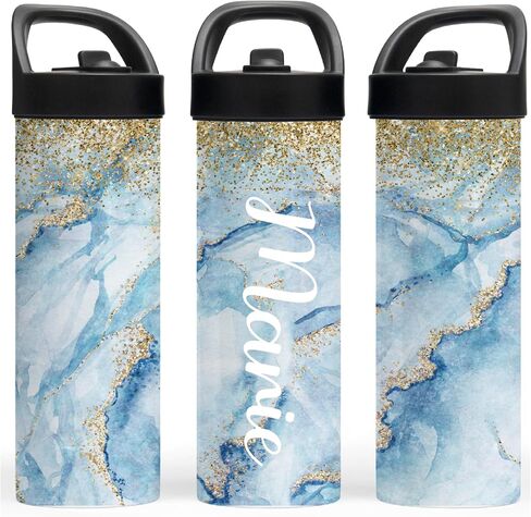 Custom Leakproof Water Bottle 20oz| Gym Tumblers| Running Cup| Adult Tumbler| Marble Sport Bottle (Black) in Kuwait