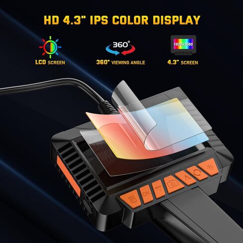 Endoscope Camera with Light, 1920P HD Industrial Borescope with 8 LED Lights, 16.4ft Semi-Rigid Cable Snake Camera, 4.3" Screen, IP67 Waterproof Endoscope for Automotive，Sewer Inspection ，32GB Card in Kuwait