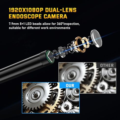 Endoscope Camera with Light, 1920P HD Industrial Borescope with 8 LED Lights, 16.4ft Semi-Rigid Cable Snake Camera, 4.3" Screen, IP67 Waterproof Endoscope for Automotive，Sewer Inspection ，32GB Card in Kuwait