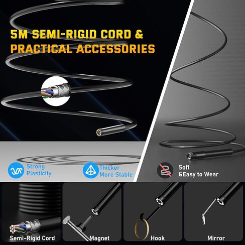 Endoscope Camera with Light, 1920P HD Industrial Borescope with 8 LED Lights, 16.4ft Semi-Rigid Cable Snake Camera, 4.3" Screen, IP67 Waterproof Endoscope for Automotive，Sewer Inspection ，32GB Card in Kuwait