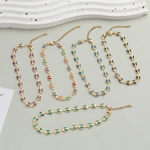 Gold Ankle Bracelets for Women 14K Gold Plated Crystal Oval Round Butterfly Charm Chain Anklets for Women Waterproof in Kuwait