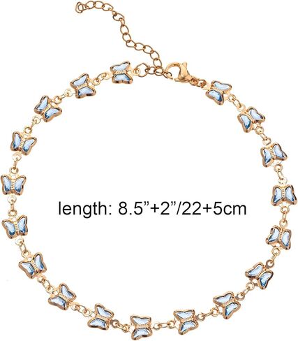 Gold Ankle Bracelets for Women 14K Gold Plated Crystal Oval Round Butterfly Charm Chain Anklets for Women Waterproof in Kuwait