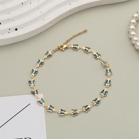 Gold Ankle Bracelets for Women 14K Gold Plated Crystal Oval Round Butterfly Charm Chain Anklets for Women Waterproof in Kuwait