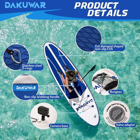 DAKUWAR Paddle Board 10'6''/10' Inflatable Stand Up Paddle Boards with SUP Accessories Ultra-Light Paddleboard Non-Slip Comfort Deck for Adults & Youth of All Skill Levels in Saudi Arabia