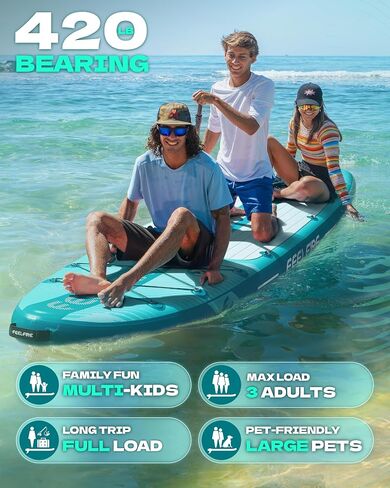 Feelfire11'x34 "Paddleboard Wide Flatable ، لوحة مجداف للوقوف للبالغين ، سعة 420 رطلاً لليوغا/الصيد/الأسرة ، سطح السفينة EVA ، زعنفة الولايات المتحدة ، مضخة الضغط العالي ، حقيبة التخزين ، Leash السلامة in Saudi Arabia