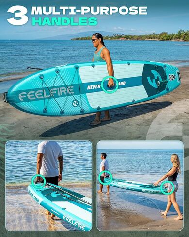 Feelfire11'x34 "Paddleboard Wide Flatable ، لوحة مجداف للوقوف للبالغين ، سعة 420 رطلاً لليوغا/الصيد/الأسرة ، سطح السفينة EVA ، زعنفة الولايات المتحدة ، مضخة الضغط العالي ، حقيبة التخزين ، Leash السلامة in Saudi Arabia