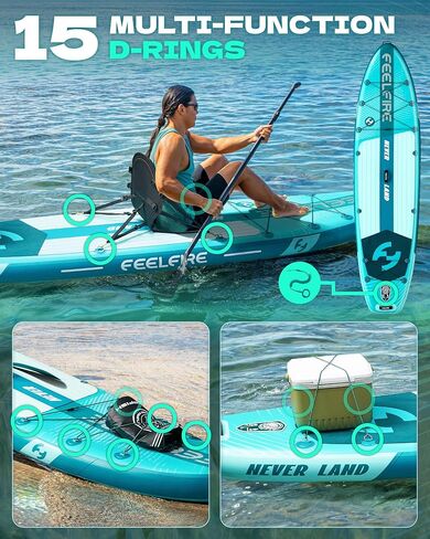 Feelfire11'x34 "Paddleboard Wide Flatable ، لوحة مجداف للوقوف للبالغين ، سعة 420 رطلاً لليوغا/الصيد/الأسرة ، سطح السفينة EVA ، زعنفة الولايات المتحدة ، مضخة الضغط العالي ، حقيبة التخزين ، Leash السلامة in Saudi Arabia