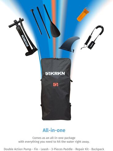 KRKN Discover 10'6 "لوحة Paddle ، SUP قابلة للنفخ مع الملحقات المتميزة ، سطح السفينة غير القابل للانزلاق ، مجداف قابل للتعديل ، مقعد الكاميرا وحقائب الظهر لجميع مستويات المهارة in Saudi Arabia