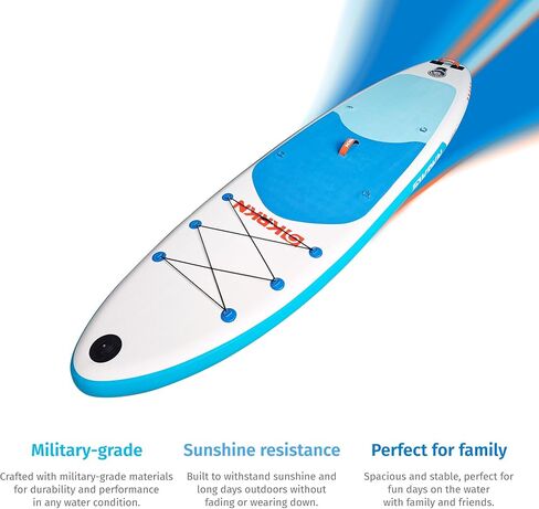 KRKN Discover 10'6 "لوحة Paddle ، SUP قابلة للنفخ مع الملحقات المتميزة ، سطح السفينة غير القابل للانزلاق ، مجداف قابل للتعديل ، مقعد الكاميرا وحقائب الظهر لجميع مستويات المهارة in Saudi Arabia