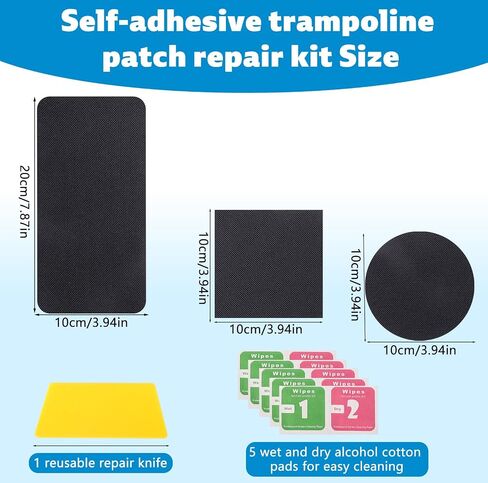 6pcs Self Adhesive Trampoline Patch Repair Kit with Scraper, 3 Shape Trampoline Accessories for Repairing Tears or Holes in Mats in Saudi Arabia
