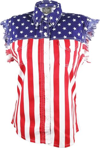 USA Flag Men Sleeveless Denim Cutoff Shirt - 100% Cotton Pre-Washed Denim Shirt with Stars and Stripes S to 5XL in Saudi Arabia