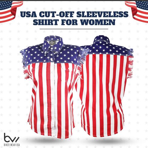 USA Flag Men Sleeveless Denim Cutoff Shirt - 100% Cotton Pre-Washed Denim Shirt with Stars and Stripes S to 5XL in Saudi Arabia