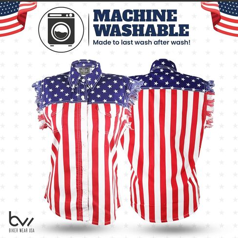 USA Flag Men Sleeveless Denim Cutoff Shirt - 100% Cotton Pre-Washed Denim Shirt with Stars and Stripes S to 5XL in Saudi Arabia