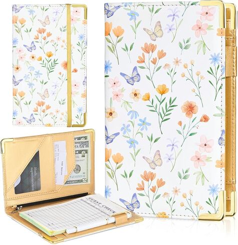Server Books for Waitress, Cute Server Book with Zipper Pocket, PU Leather Waitress Book Serving Books with Pen Holder Fits Servers Aprons in Saudi Arabia