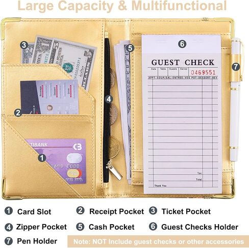 Server Books for Waitress, Cute Server Book with Zipper Pocket, PU Leather Waitress Book Serving Books with Pen Holder Fits Servers Aprons in Saudi Arabia