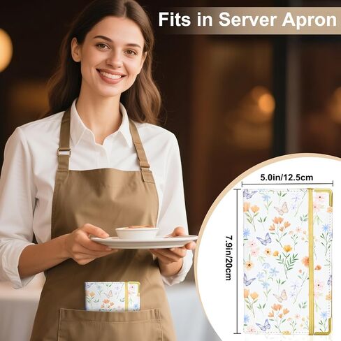 Server Books for Waitress, Cute Server Book with Zipper Pocket, PU Leather Waitress Book Serving Books with Pen Holder Fits Servers Aprons in Saudi Arabia