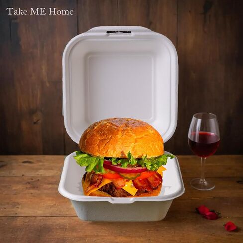 Greensoil 9x6 Compostable Clamshell Take Out Containers - 2-Compartment 100 Pack, Heavy Duty Microwavable Salad Container for Lunch, Biodegradable, BPI Certified for Food Trucks, Families, Schools in Saudi Arabia