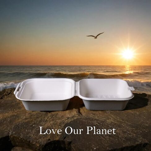Greensoil 9x6 Compostable Clamshell Take Out Containers - 2-Compartment 100 Pack, Heavy Duty Microwavable Salad Container for Lunch, Biodegradable, BPI Certified for Food Trucks, Families, Schools in Saudi Arabia