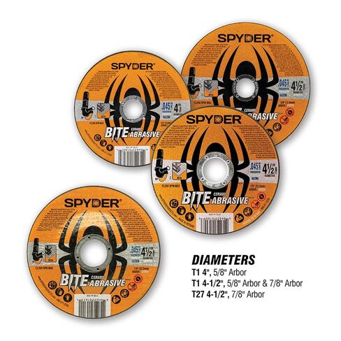 Spyder 4.5" Ceramic Abrasive Cut Off Wheels (10 Pack), 7/8" Arbor Type 1 Disk for Angle Grinders, 0.045" Thickness, Fast and Straight Cutting on Mild and Stainless Steel, Cast Iron and More (21105-10) in Saudi Arabia