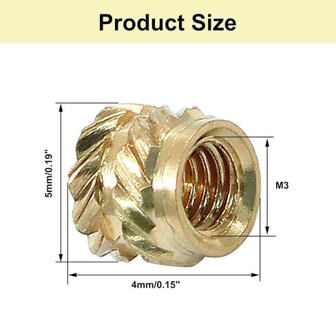 120 Pcs M3 Threaded Inserts, M3x5x5 Brass Heat Set Insert Metric knurled Nuts in Kuwait