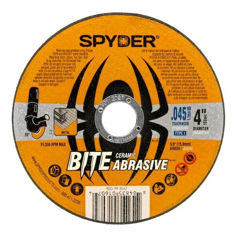 Spyder 4.5" Ceramic Abrasive Cut Off Wheels (10 Pack), 7/8" Arbor Type 1 Disk for Angle Grinders, 0.045" Thickness, Fast and Straight Cutting on Mild and Stainless Steel, Cast Iron and More (21105-10) in Saudi Arabia