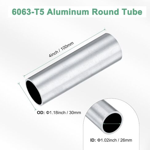 2-Pack 100mm 6063 Aluminum Round Tube, 32mm ID 35mm OD Seamless Aluminum Tubing for Construction/Machining/DIY Crafting, Metal Straight Pipe [1.26"x1.38"x4"] in Saudi Arabia