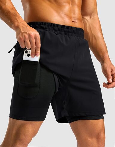 G Pradual Men's 2 في 1 شورتات شورت مع جيوب سحاب 5 "صالة رياضية شورتات تجريب للرجال ضغط بطانة سريعة الجافة in Saudi Arabia