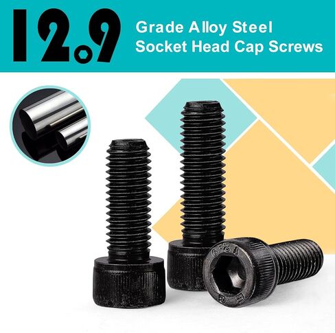 M12-1.75 x 50mm 6pcs Hex Socket Head Cap Screws Bolts, 12.9 Grade Alloy Steel, Black Oxide Finish, Metric Allen Drive, Full Thread in Kuwait