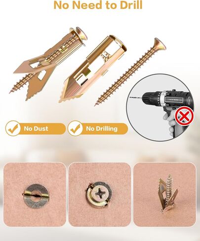 90Pcs Self Drilling Drywall Anchors with Screws Kit, 3 Sizes Heavy Duty Expansion Sheetrock Anchors(45) & Zinc Plated Screws(45), No Drill Needed, Easy Install for Pictures/TV/Shelves/Wall Hanging in Saudi Arabia