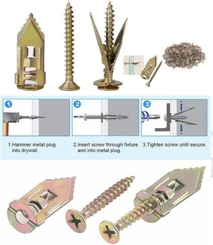 100pcs مسامير الحفر ذاتية الحفر الجافة الكربون الصلب جوفاء الجدار مرساة التوسع الأصفر - تحمل الخدمة الثقيلة تصل إلى 75 رطل ، لا حفر أو حفر الجدار 50 مرساة + 50 مسامير (12 × 30 مم) in Kuwait