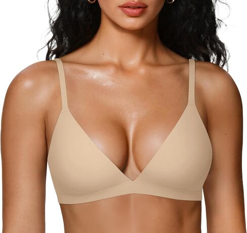 OEAK Womens Comfortable Triangle Bras No Underwire Sexy Plunge Unlined Bralette Pull On Bra Seamless Everyday Tshirt Bras in Saudi Arabia
