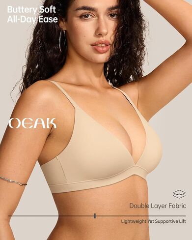OEAK Womens Comfortable Triangle Bras No Underwire Sexy Plunge Unlined Bralette Pull On Bra Seamless Everyday Tshirt Bras in Saudi Arabia