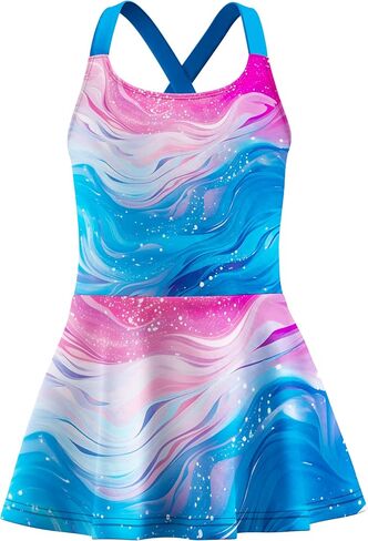 LQSZ Girls One Piece Floral Skirted Swimsuit Modest Beach Swim Dress for Kids 3-12Years in Saudi Arabia