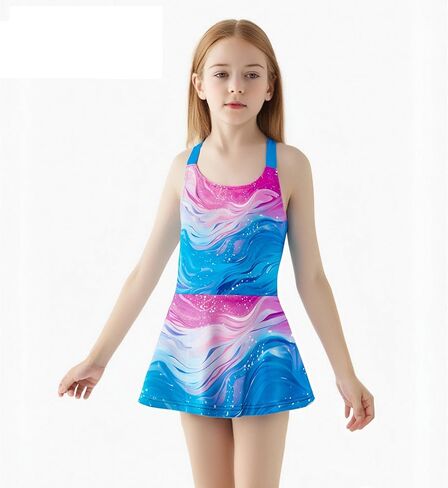 LQSZ Girls One Piece Floral Skirted Swimsuit Modest Beach Swim Dress for Kids 3-12Years in Saudi Arabia