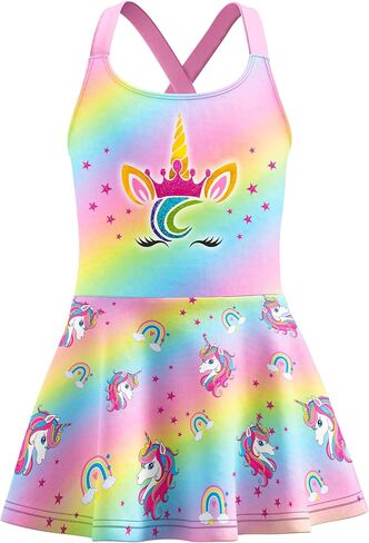 LQSZ Girls One Piece Floral Skirted Swimsuit Modest Beach Swim Dress for Kids 3-12Years in Saudi Arabia
