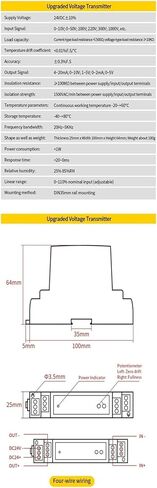 مستشعر جهاز إرسال الجهد AC/DC 0-500V 0-600V 0-1000V مرحلين محول الجهد 4-20MA 0-20MA 0-10V 0-5V RS485 OUTPUT (DC12V POWER SUVENT_4-20MA OUTPUT) in Kuwait