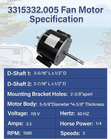 2025 Upgrade 3315332.005 Fan Motor Compatible with Genteq F48AF70A61 Fan Motor/Dometic Brisk air II,Replacement for Dometic 3315332.005,1/5 HP, 3-Speed in Kuwait