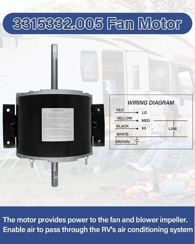 2025 Upgrade 3315332.005 Fan Motor Compatible with Genteq F48AF70A61 Fan Motor/Dometic Brisk air II,Replacement for Dometic 3315332.005,1/5 HP, 3-Speed in Kuwait