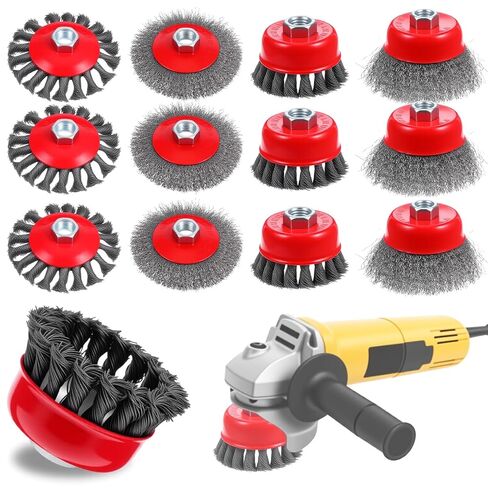 12 Pack Wire Wheel for Angle Grinder, Coarse Crimped Wire Wheel Brush Wire Cup Brush 4 1/2 Angle Grinder Wire Wheel, Angle Grinder Attachments with 5/8-11unc Threaded Arbor in Saudi Arabia