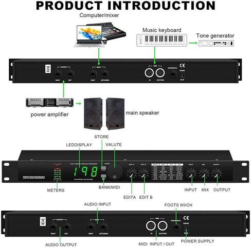 Digital Pre-Stage Effector, Audio Processor Equalizer, Automatic Noise Reduction, with LCD Sn, Reverb and Multi Effect DSP Processor, for KTV Karaoke, Vocal Microphone in Kuwait