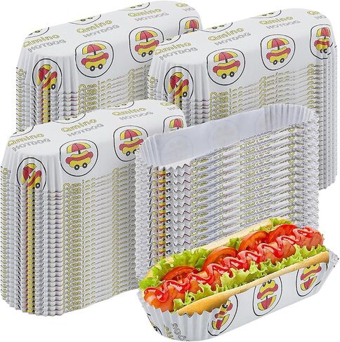 300pcs صواني هوت دوج ، 8 '' صواني الأطعمة الورقية صديقة للبيئة ، قوارب صينية مخادع مستطيلة ، وملحقات عربة طعام يمكن التخلص منها ، in Saudi Arabia