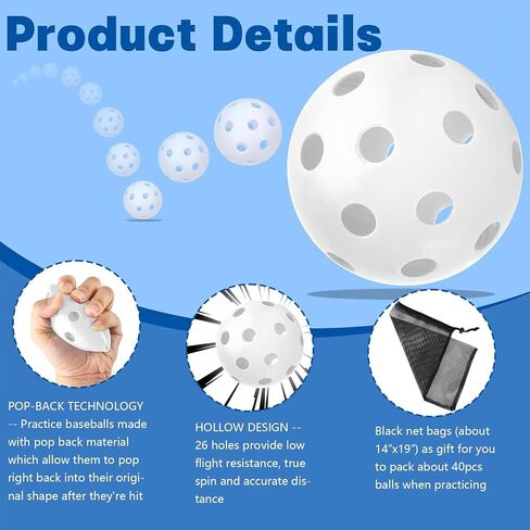 Coopay 20/40 Pack Baseball Practice Balls Plastic Training Balls Lightweight Hollow Softballs for Hitting, Baseball Training Indoor Outdoor Use in Saudi Arabia