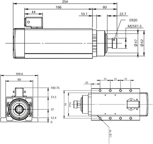 2.2kw ER20 Square air-Cooled Spindle Motor 24000RPM 400hz mounting Flange(2.2kw ER20 220V) in Saudi Arabia
