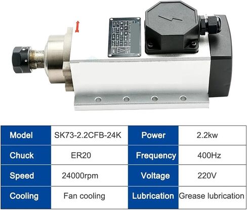 2.2kw ER20 Square air-Cooled Spindle Motor 24000RPM 400hz mounting Flange(2.2kw ER20 220V) in Saudi Arabia