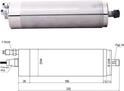 1.2KW ER11 4PCS Ball Bearing Water-Cooled Electric Spindle 62mm high Speed high Torque(1.2kw 24000rpm 220V) in Saudi Arabia