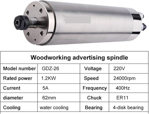 1.2KW ER11 4PCS Ball Bearing Water-Cooled Electric Spindle 62mm high Speed high Torque(1.2kw 24000rpm 220V) in Saudi Arabia