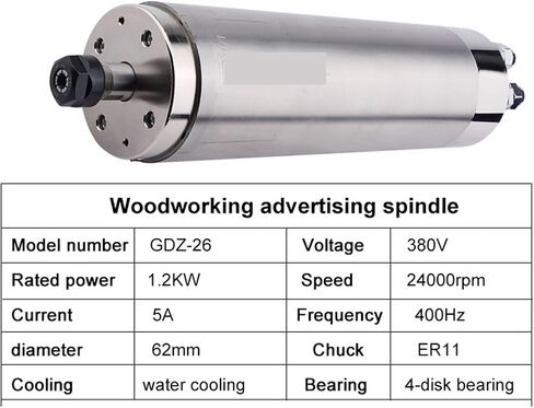 1.2KW ER11 4PCS Ball Bearing Water-Cooled Electric Spindle 62mm high Speed high Torque(1.2kw 24000rpm 220V) in Saudi Arabia