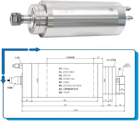 3.2 كيلو وات محرك المغزل المبرد بالمياه GDZ24-1B 3200W ER20 400Hz 24000RPM (100x265mm 380V) in Saudi Arabia