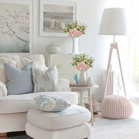 إكليل من الزهور الصيفية الربيع للباب الأمامي ، 22 بوصة الأزرق والأبيض الكوبية الاصطناعية وإكليل السحلية مع التوت والمساحات الخضراء ، ديكور الأزهار المزرعة ، لنافذة جدار الباب الأمامي الداخلي في الهواء الطلق in Kuwait