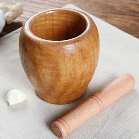 كسارة ، زنجبيل الثوم الخشبي خلط طحن الكسارة وعاء أدوات الهاون مدافع الهاون وعاء الطحن (8.5x8 سم) in Saudi Arabia
